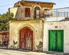 House Old Abandoned green door