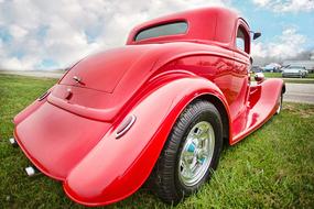 Vintage Car Red green grass