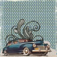 retro collage art car drawing