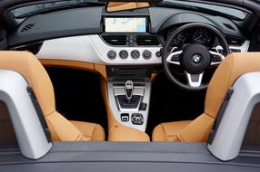 brown leather interior of bmw z4 car