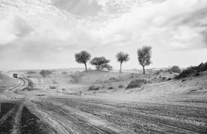 Monochrome photo of road in Desert