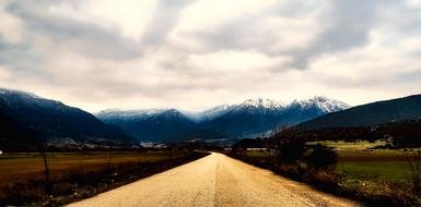 panorama of the road leading to the mountains in Greece