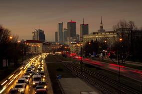 evening traffic jam on the promenade in Warsaw