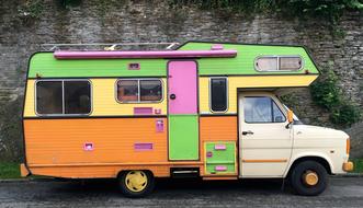 multicolored vintage camping car