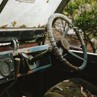 interior of an old rusty car