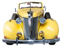 Yellow retro shiny car at white background