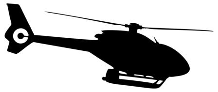 Black silhouette of the flying helicopter at white background