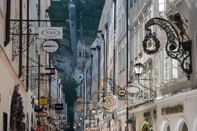 landscape of Getreidegasse street in Salzburg