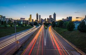 light streaks of a city traffic at dusk