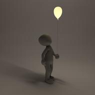 painted gray man with a glowing balloon