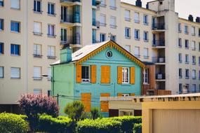 bright facades of buildings in urban architecture