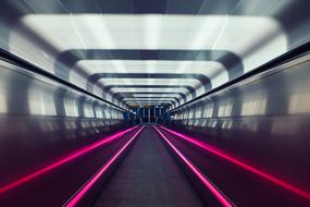 Beautiful subway tunnel with colorful lights in Oslo, Norway