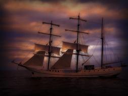 digital image of the yacht against the background of the evening sky