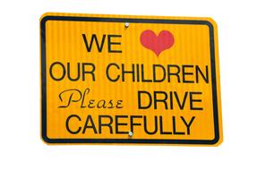 Colorful road sign with the safety for kids, at white background