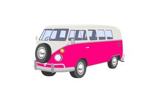 Model of the white and pink camper van, at white background, clipart