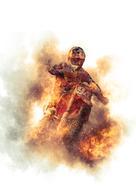 Beautiful and colorful painting of a rider on the motorcycle, on the motocross competition, in fire, clipart