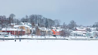 residential houses in a village near the sea in finland in winter