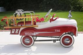 red and white toy fire truck