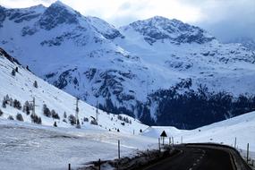 highway and snow mountain in Switzerland