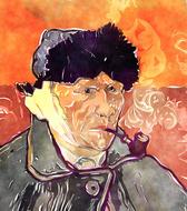 man with smoking pipe as watercolor painting