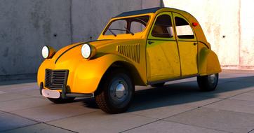 yellow retro citroen car