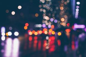 Beautiful and colorful, blurry lights on the streets, at night