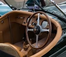 Beautiful, brown interior of the classic, vintage car