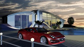 futuristic building and car 3d