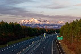 Mountains Snow and speed road