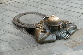 Beautiful sculpture of the Channel Gucker in Bratislava, Slovakia