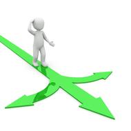 White figure, walking on the junction with green arrows, clipart