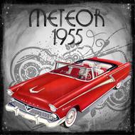 Beautiful, vintage drawing with the vintage, red "Meteor 1955" car, clipart