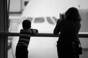 Airport people black and white