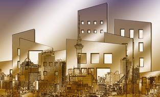 Shiny and colorful 3d architecture of a city