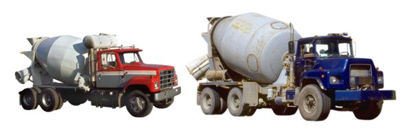 two cement trucks as a models on white