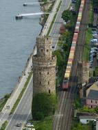 Tower in Oberwesel, among the Rhine river, in Germany, near the houses