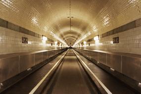 old tunnel under elbe in illumination