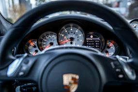 Porsche Turbo S 911 steering wheel at dashboard