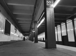 New York Subway 50Th Street black and white