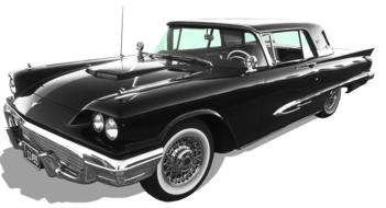 Model of the beautiful, shiny, black, vintage "Ford Thunderbird" car, with the shadow, clipart