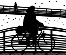 people on bridges, silhouettes, drawing