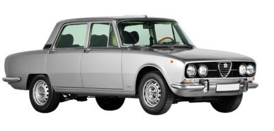 Beautiful, grey Alfa Romeo 2000 Berlina Limousine at white background