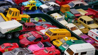 Models of the colorful cars on the parking