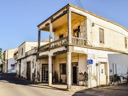 Old, abandoned house with the balcony, in Paralimni, on Cyprus, Greece