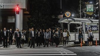 People Men Women road back and white