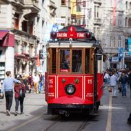 red old tram in Turkey Istanbul
