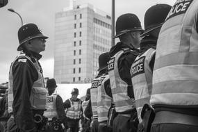black and white photo of Police Demonstration