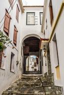 narrow street on Skopelos island