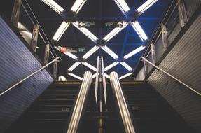 Beautiful landscape of the stairs and lights in the subway in Brooklyn, New York, USA