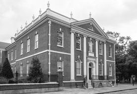 historic architecture in philadelphia in black and white background